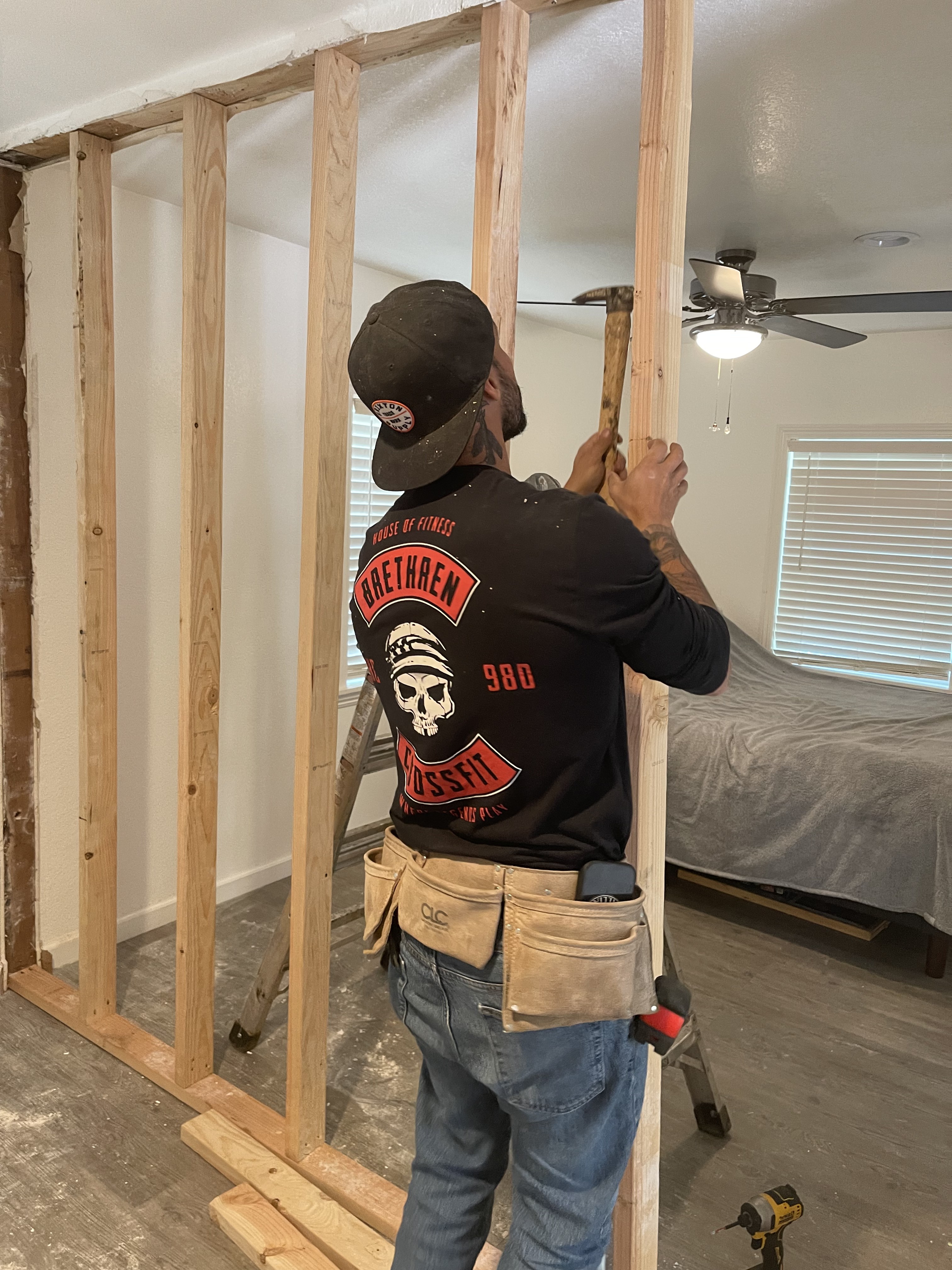 Framing and drywall repair in progress for a Morgan Hill house.