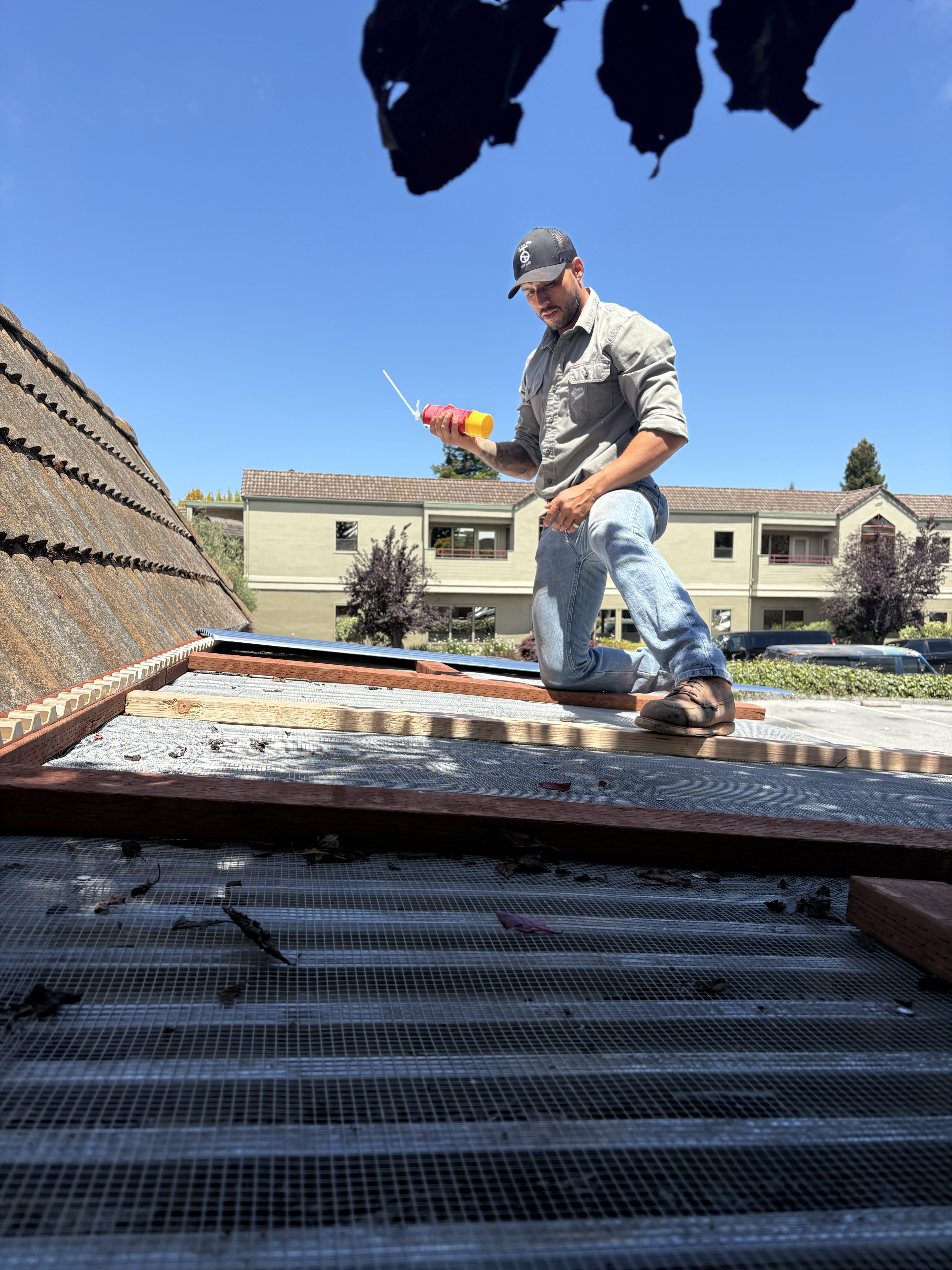 Danny performing roof work on an active Big Iron job